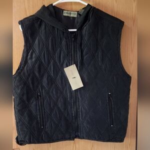 Gray Quilted Vest with Stand-Up Collar